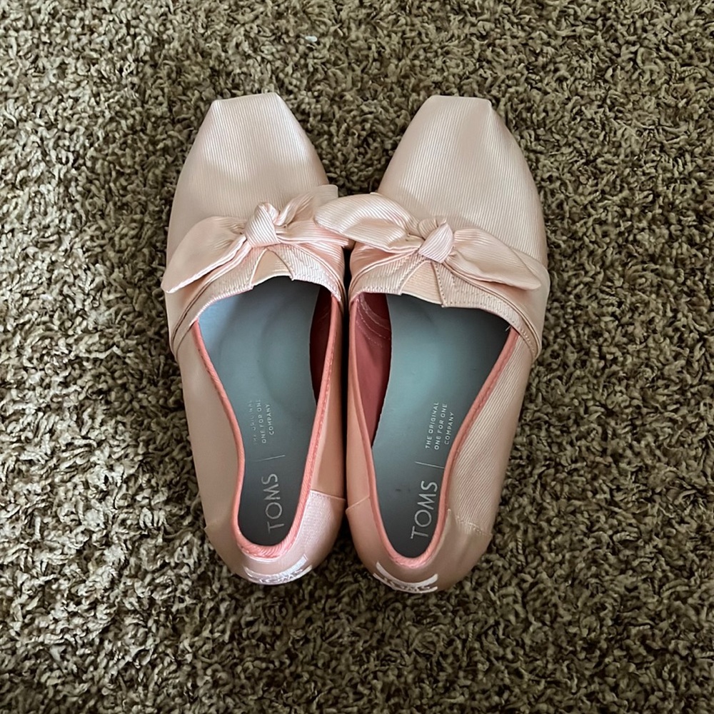 TOMS Pink Satin Bow Flats